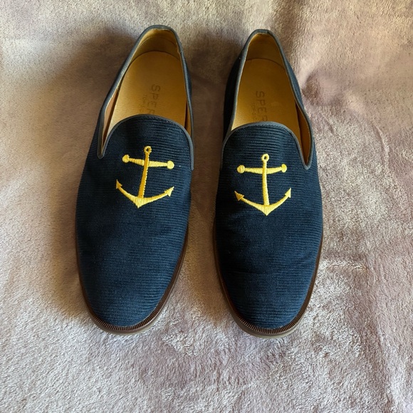 Sperry Other - Sperry Top-Sider Mens Navy Corduroy Anchor Smoking Slippers Loafers STS18369 8